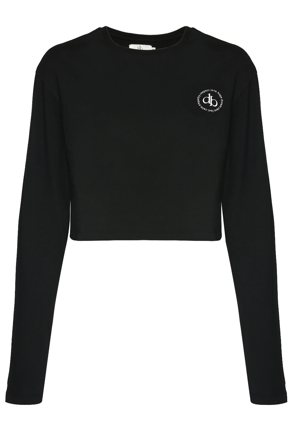T-Shirt Siyah Bisiklet Yaka Uzun Kol Crop T-shirt