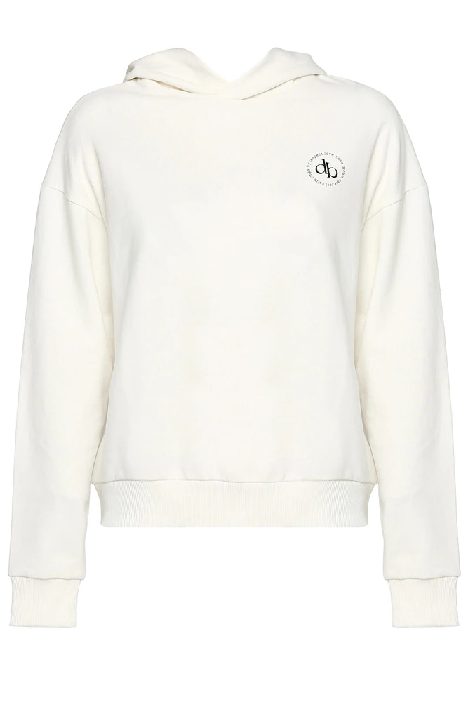 Sweatshirt Beyaz Kapüşonlu Basic Sweatshirt