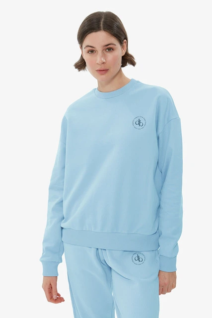 Sweatshirt Bebek Mavisi Bisiklet Yaka Basic Sweatshirt