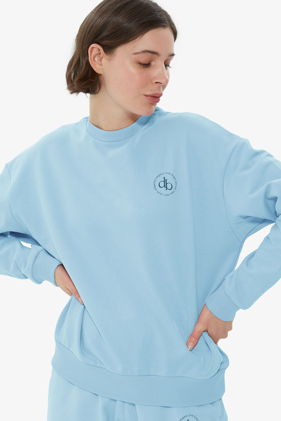 Sweatshirt Bebek Mavisi Bisiklet Yaka Basic Sweatshirt