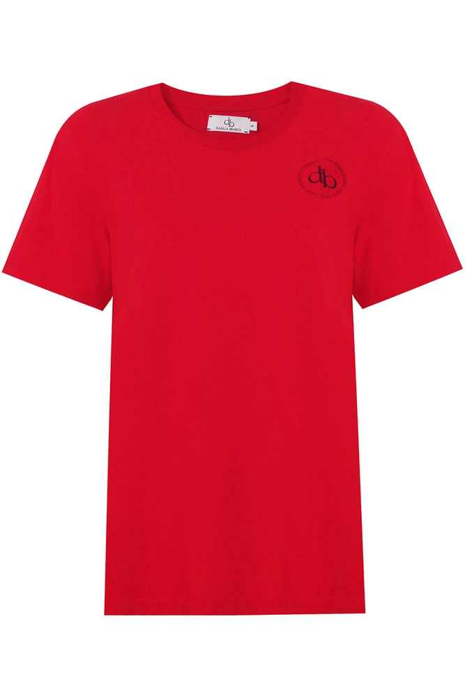 T-Shirt Kırmızı Ön Baskılı Bisiklet Yaka Basic T-shirt