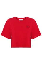 T-Shirt Kırmızı Bisiklet Yaka Crop T-shirt