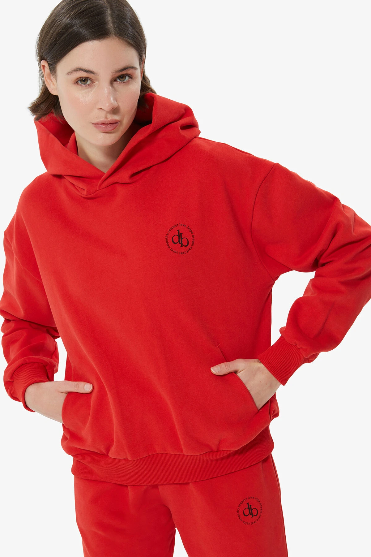 Sweatshirt Kırmızı Kapüşonlu Basic Sweatshirt