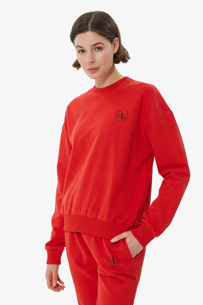 Sweatshirt Kırmızı Bisiklet Yaka Basic Sweatshirt