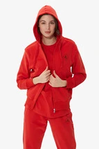 Sweatshirt Kırmızı Kapüşonlu Fermuarlı Sweatshirt