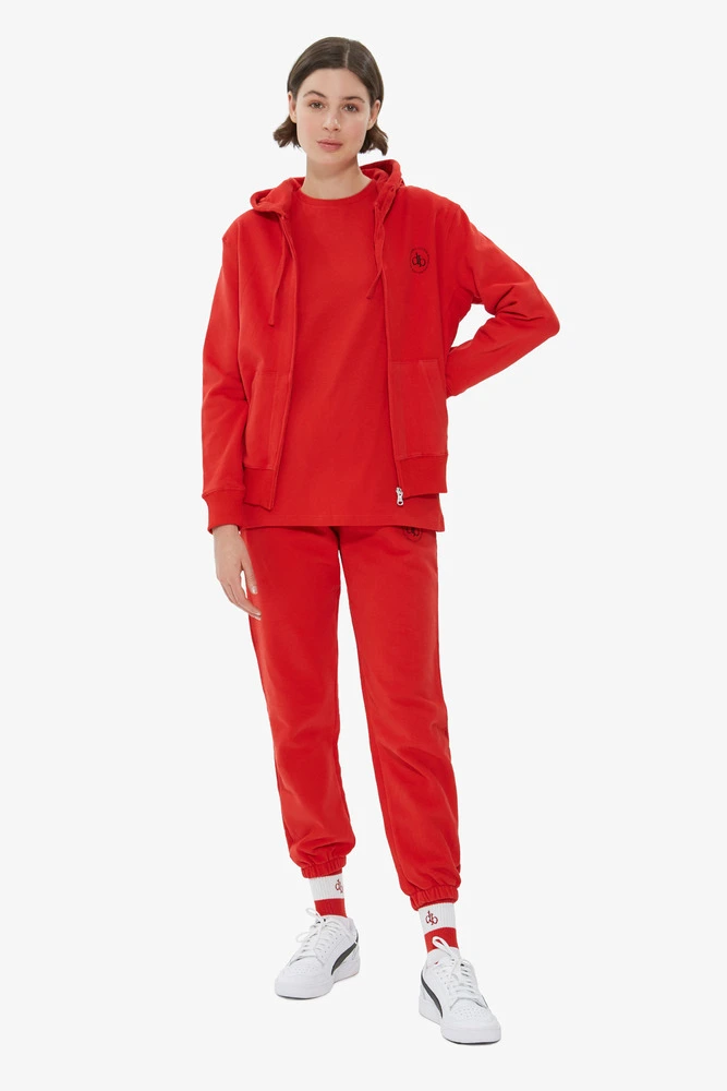 Sweatshirt Kırmızı Kapüşonlu Fermuarlı Sweatshirt