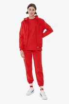 Sweatshirt Kırmızı Kapüşonlu Fermuarlı Sweatshirt