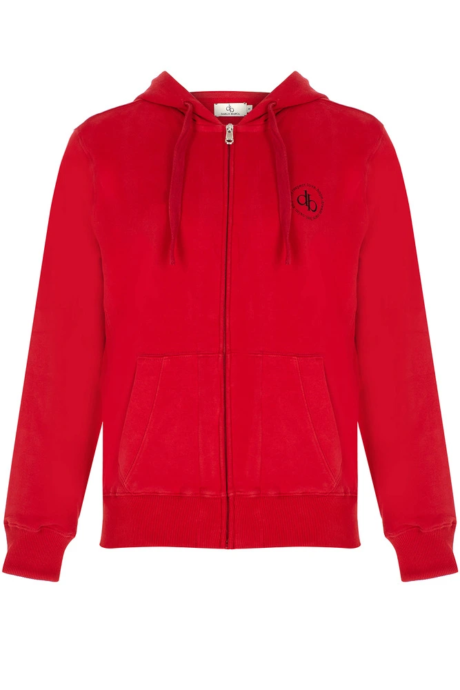 Sweatshirt Kırmızı Kapüşonlu Fermuarlı Sweatshirt