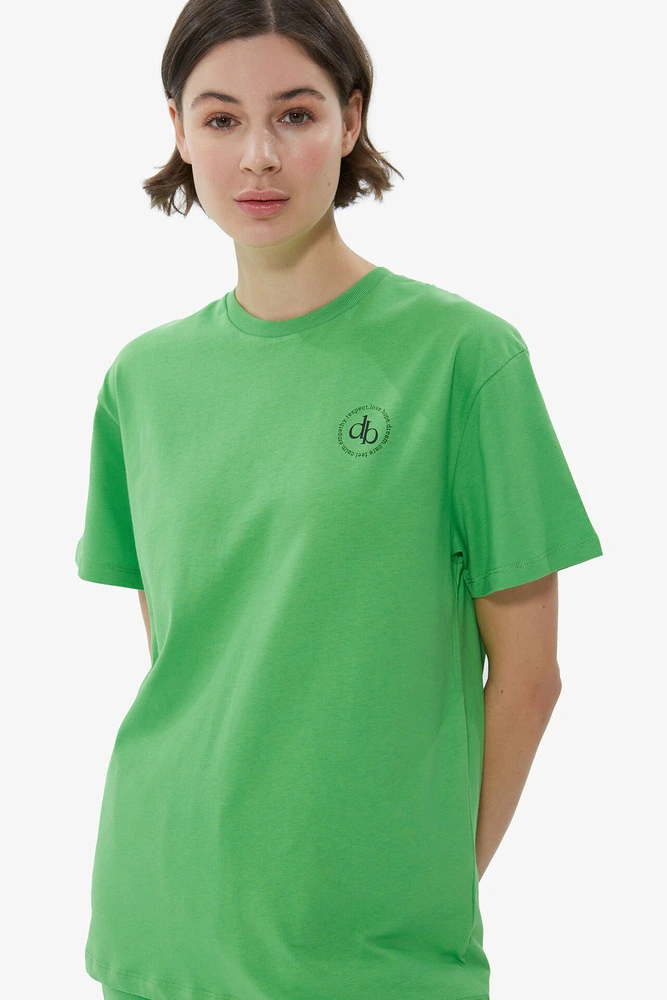 T-Shirt Yeşil Ön Baskılı Bisiklet Yaka Basic T-shirt