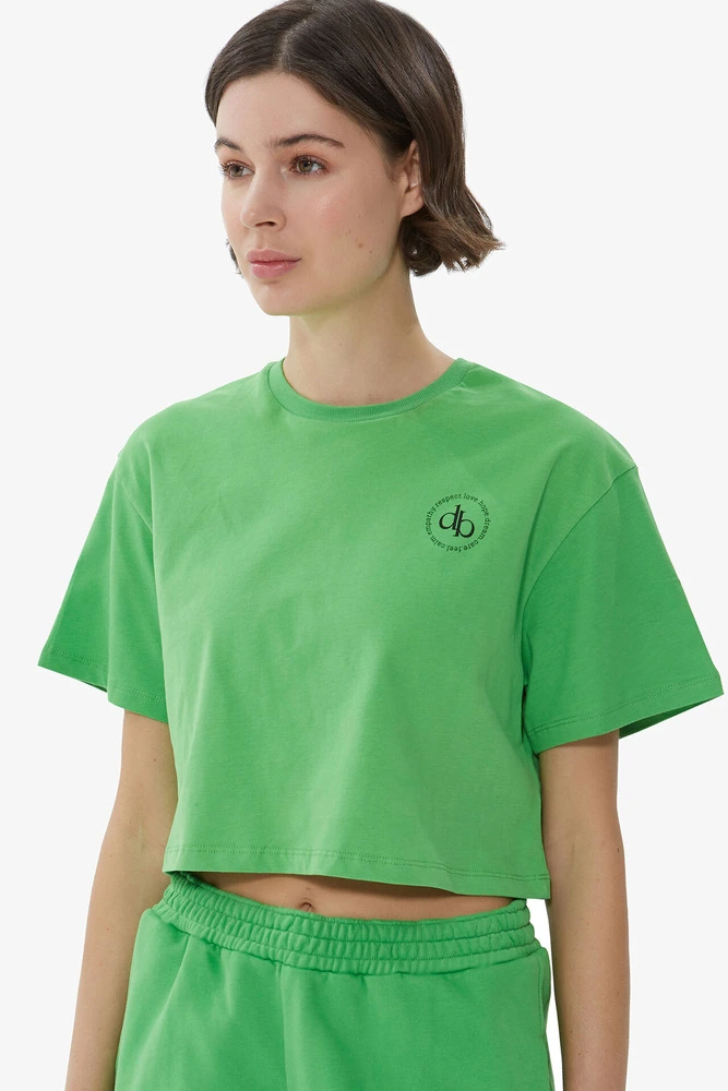 T-Shirt Yeşil Bisiklet Yaka Crop T-shirt