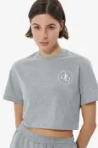 T-Shirt Gri Bisiklet Yaka Crop T-shirt