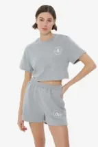 T-Shirt Gri Bisiklet Yaka Crop T-shirt