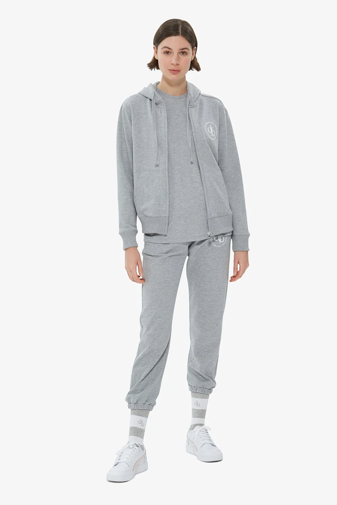 Sweatshirt Gri Kapüşonlu Fermuarlı Sweatshirt